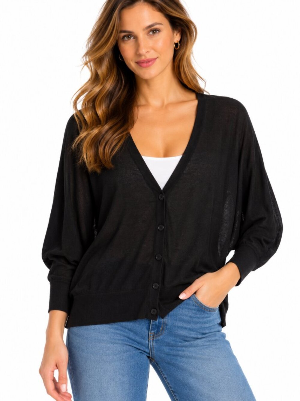 BCBGMAXAZRIA Black V-Neck Knit Cardigan Sweater NWT - Size L